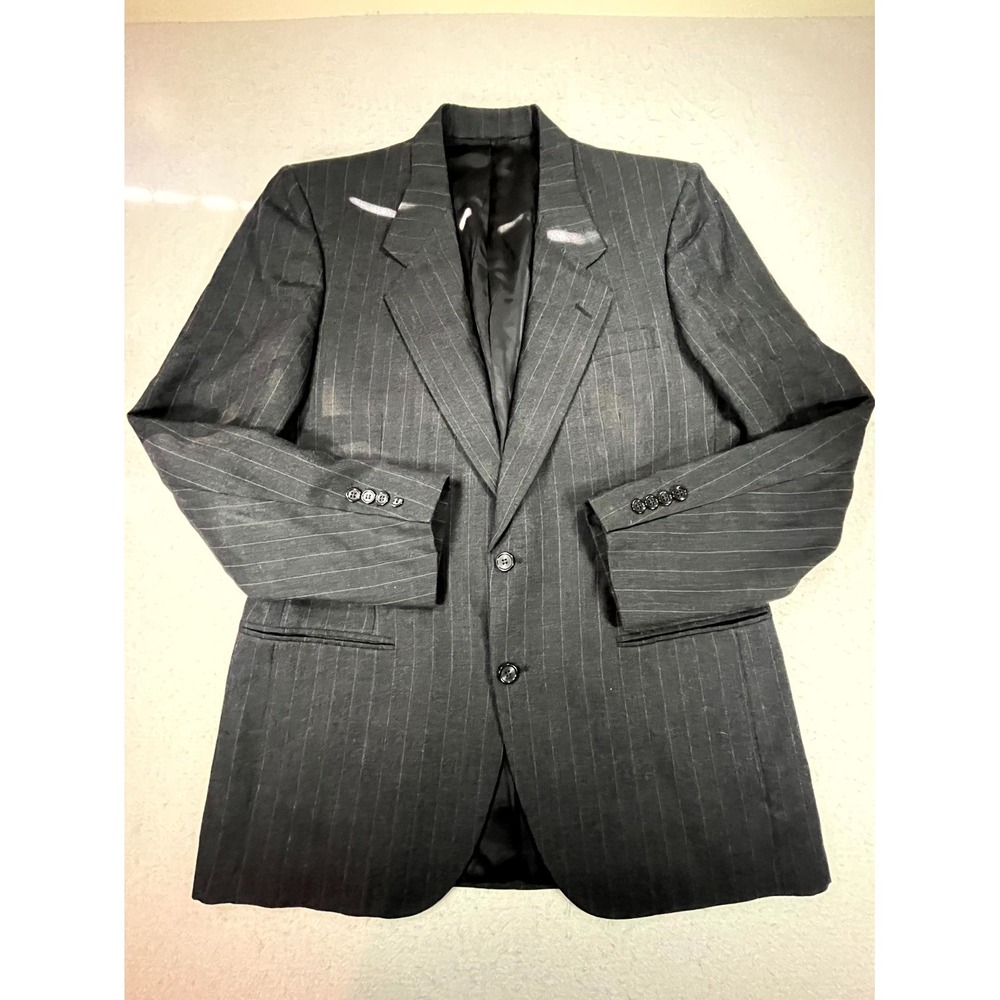 Vintage Nino Cerruti Rue Royale Blazer jacket Mens 48 Black Pinstripe Wool Lined